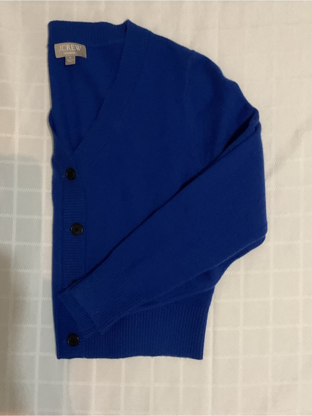 J. Crew 100% Cashmere Lightweight Luxury Cobalt Blue Cropped Cardigan Sweater M - Picture 8 of 16